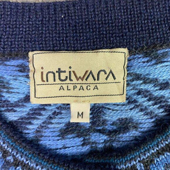 Intiwara Alpaca Sweater Women's Medium Blue Button Up Cardigan Made in Bolivia - Picture 5 of 9